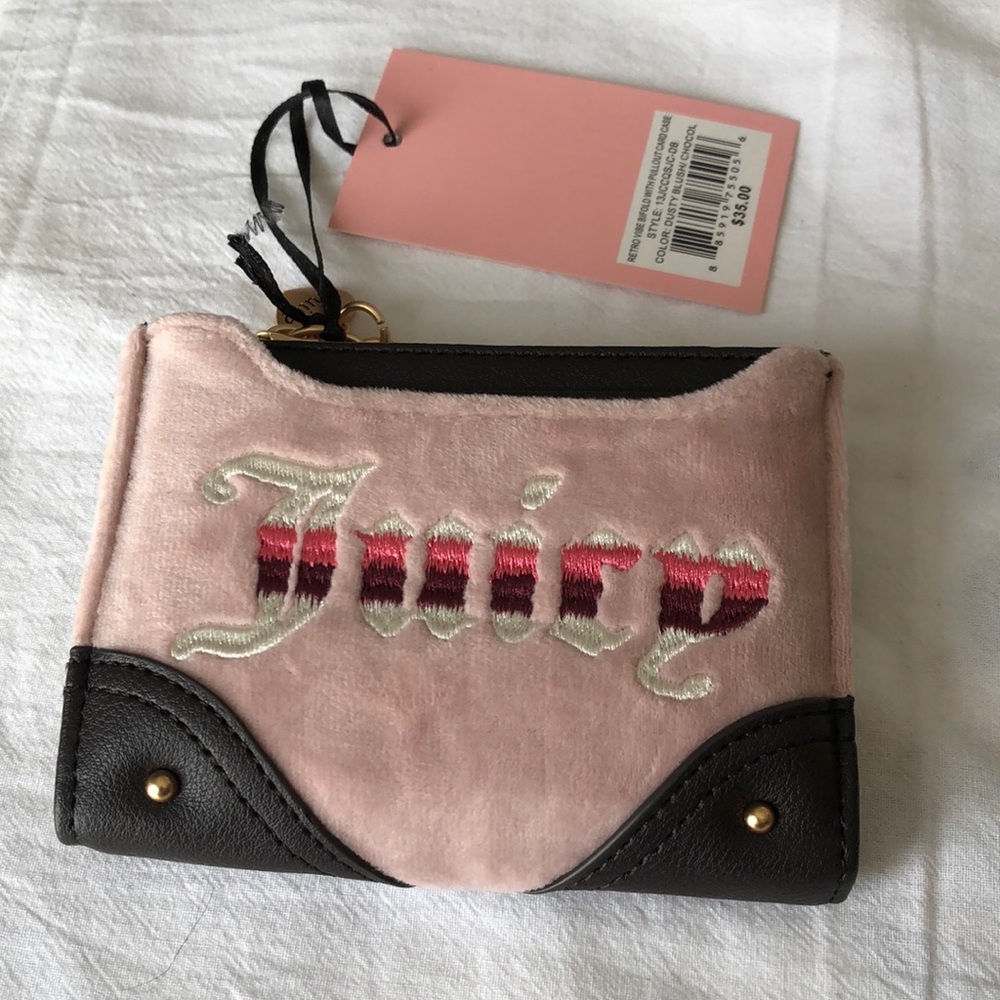 Juicy Couture Retro Vibe Dusty Blush Chocolate Bifold Wallet With Pullout CC NWT
